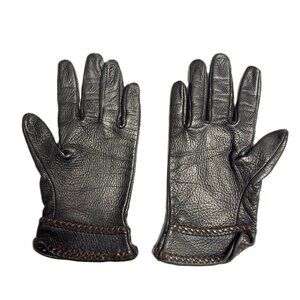Women's Black Leather Gloves - Unknown Brand
